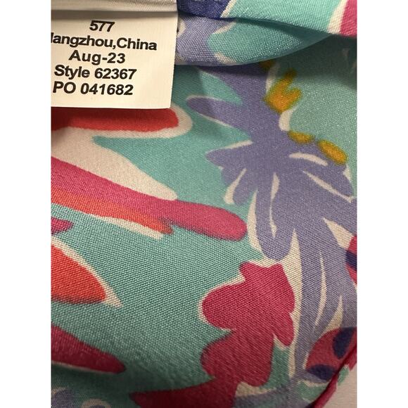 Lilly Pulitzer Delray Trippin & Sippin Silk Blouse Roll Tab Sleeve Resort wear L - Picture 11 of 16